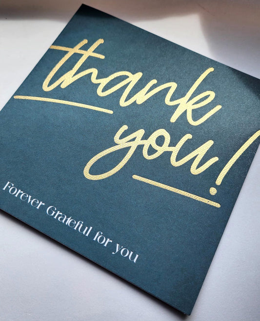 Luxury Matte Thank You Card with Envelope | Premium Textured Gold Foil Single Thank You Card | 400 GSM | Blank Inside Greeting Card for Teacher, Weddings, Kids, Christmas | Eco-friendly | Made in UK