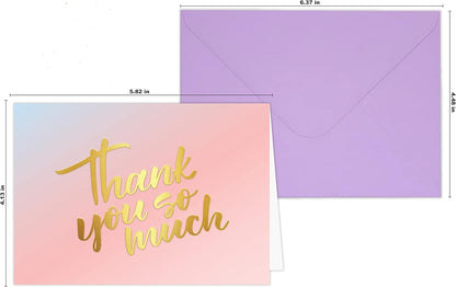 Giftinghouse 3D Foil Thank You Cards Multipack with Envelopes - Embossed Foil Greeting Cards for Wedding, Kids, Teachers, Notes and Gifts (48 PACKS)
