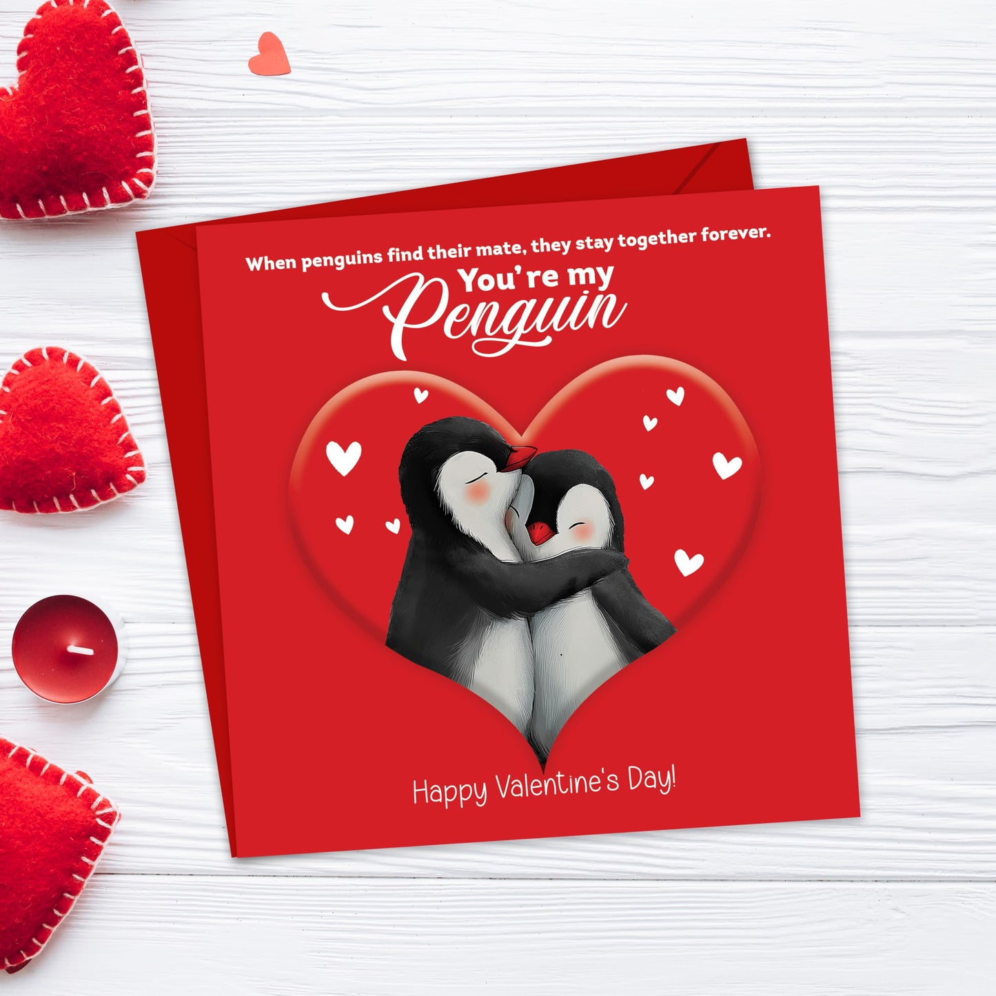 Happy Valentines Day Card – You're My Penguin – Eco-Friendly 15x15 cm – Valentines Card for him, Valentines Card Wife, her, Husband, or Fiancé – Premium 350 GSM – Made in the UK