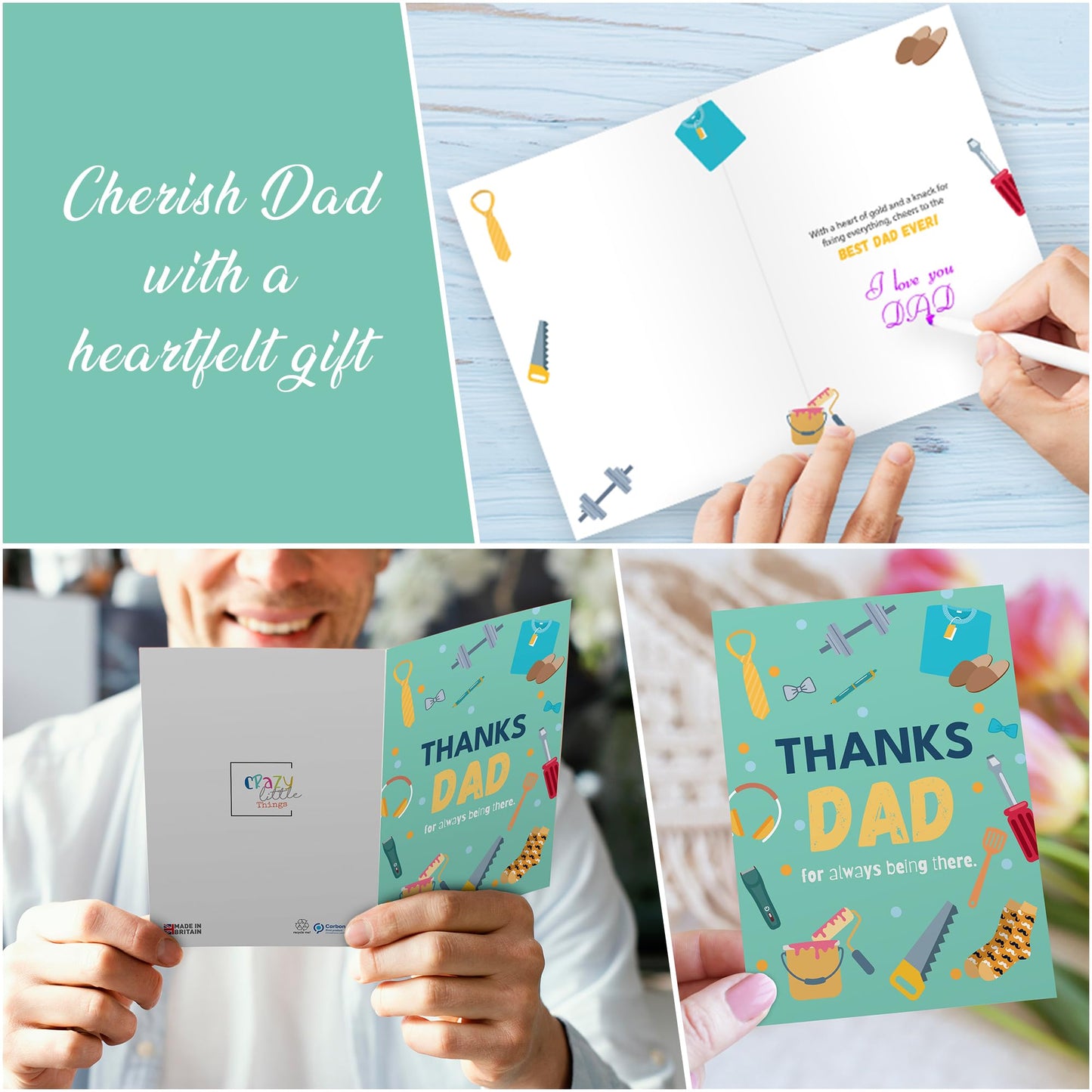 Giftinghouse Father's Day Card with Envelope, Happy Fathers Day Card From Son, Daughter, Featuring a Heartfelt Message Thanks Dad, for Always Being There! Happy Fathers Day Greeting Card, Made in UK