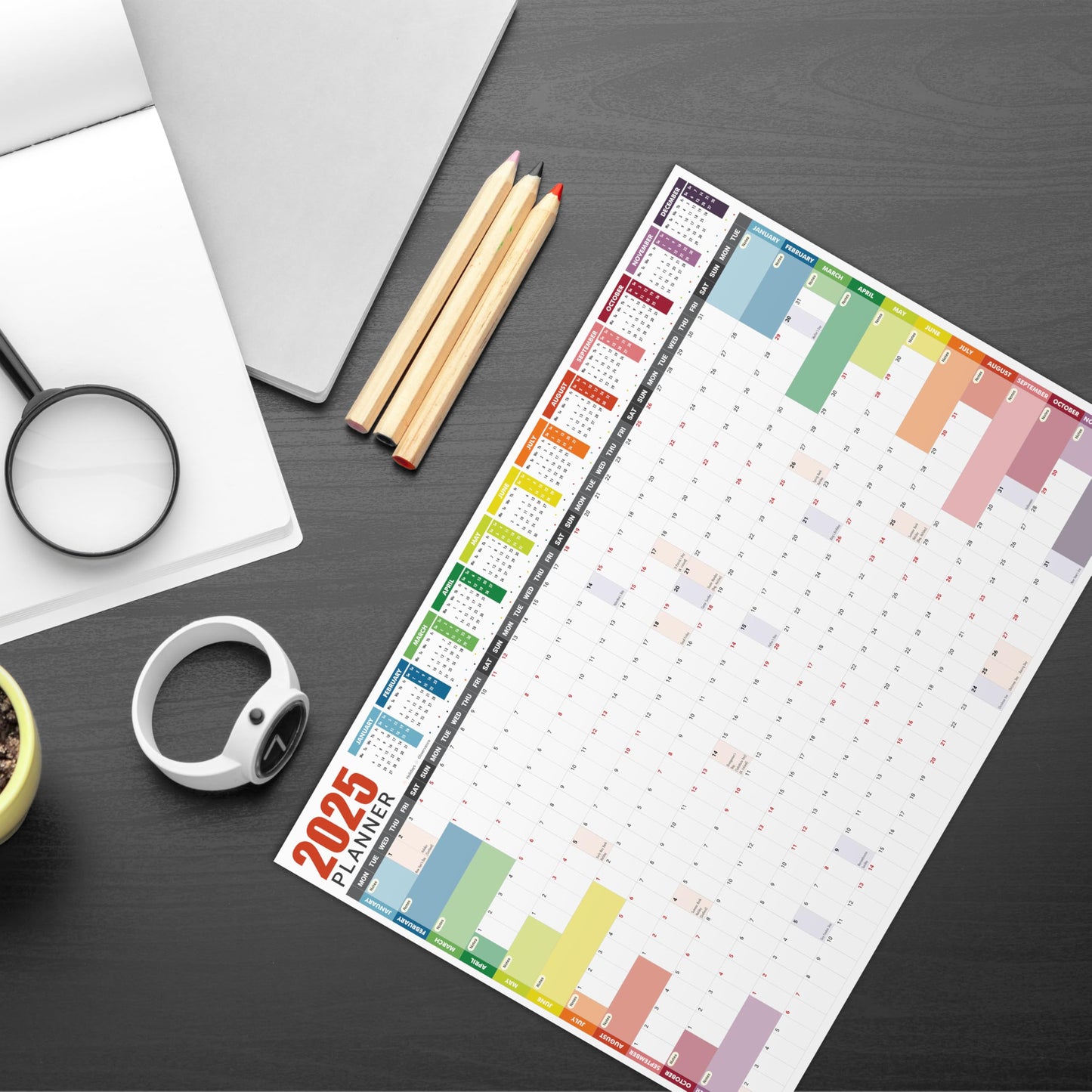 2025 Wall Planner A3 (42 x 29.7cm) - Jan To Dec Full Year Uncoated Wall Planner 2025 UK - Wall Calendar 2025 with mount stickers for home, office and school