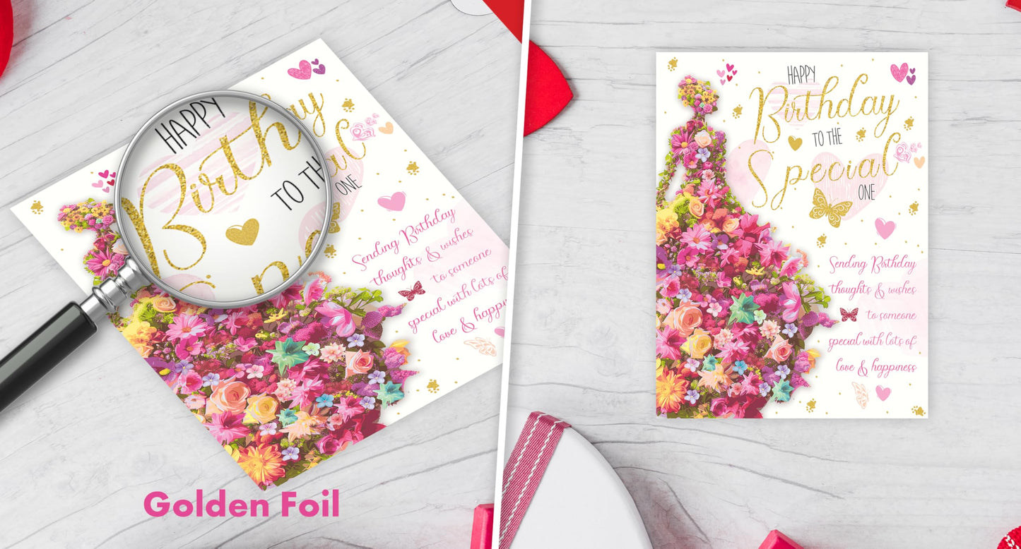 Birthday Card for Women with Envelope - Foiled Traditional Female Birthday Card - Eco-Friendly, Happy Birthday Card Girl, Large Size (8.8x6.3 inch) - Someone Special Birthday Card for Her - Made in UK