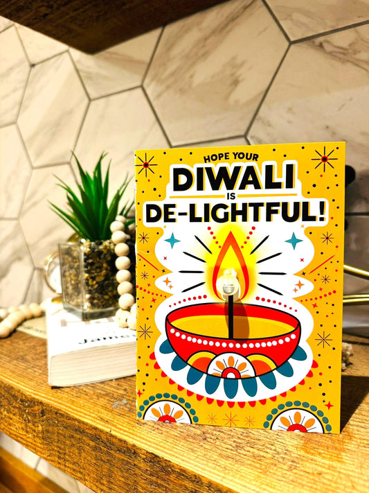 3D Light-Up Diwali Card with Envelope – Eco-Friendly Happy Diwali Card with Diya Design – Perfect for Diwali Decorations, Family & Friends – Made in UK