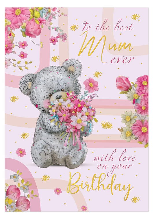 Mum Birthday Card with Envelope, Foiled Traditional Design Birthday Card Mum, Large Size (8.8x6.3 inch), Eco-Friendly Happy Birthday Card for Mum from Daughter & Son | Made in the UK