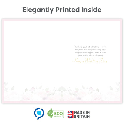 Wedding Card for Bride and Groom – Large 22 x 15.5cm – Wedding Day Card with Gold Foil Finish and Embossed Sticker – Elegant Floral Design with Inside Message – Made in the UK