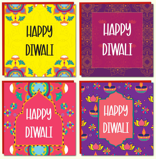 Giftinghouse Premium Diwali Cards 8/16 Multipack with Envelopes - Happy Diwali Cards – Eco-friendly Greeting Cards with Red Envelopes for decorations, family, friends