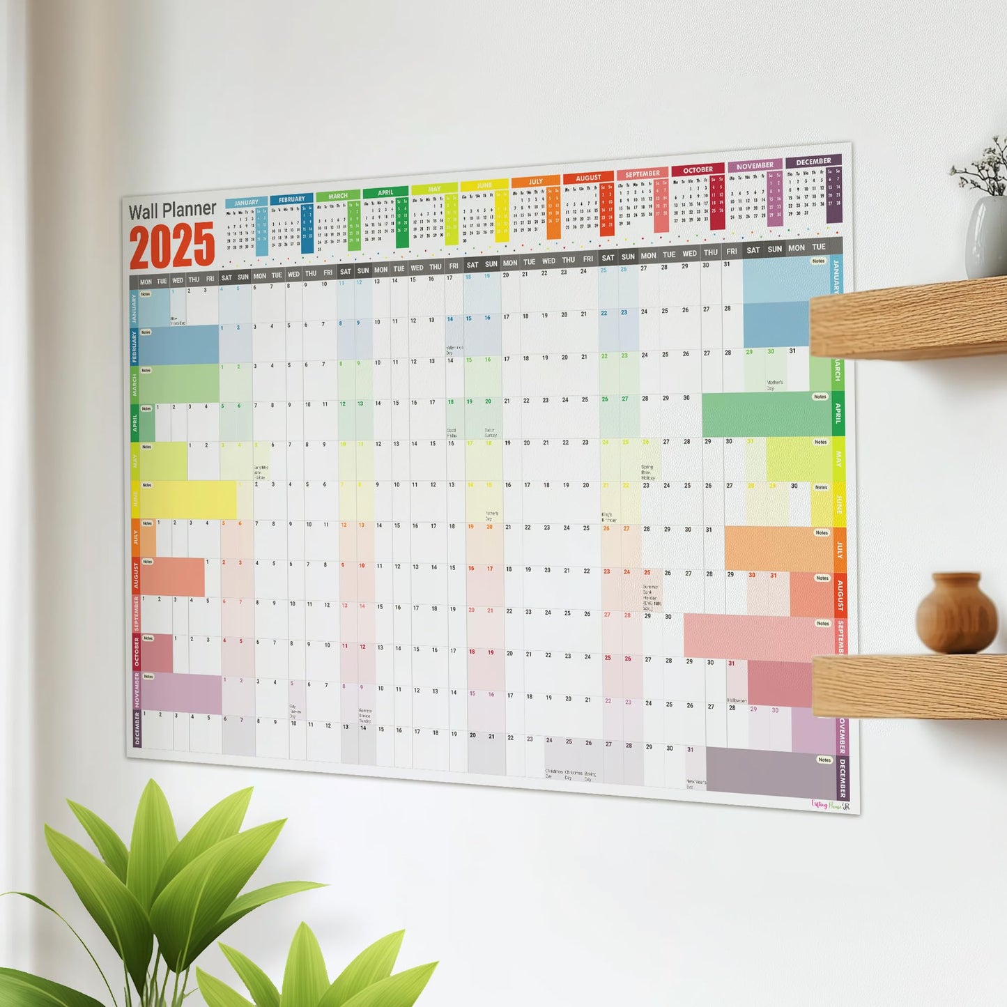 2025 Wall Planner A1 Laminated - Full Year Wall Planner 2025 UK - Wall Calendar 2025 with mount stickers for academic, office, home and school by (59.4 x 84.1 cm) - A1 size.